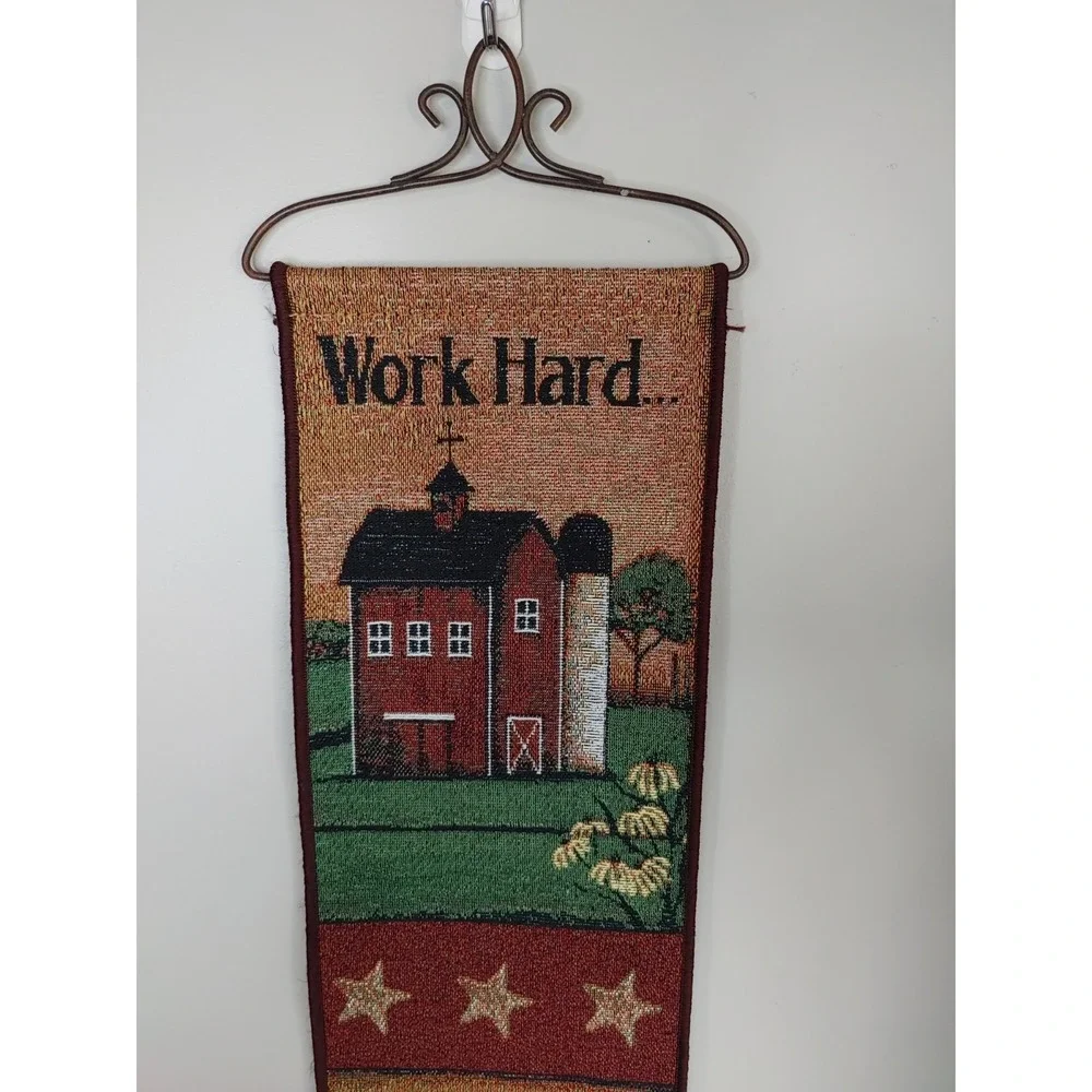 Work Pray Love Rustic Country Tapestry Bell Pull Wall Hanging Americana Cottage